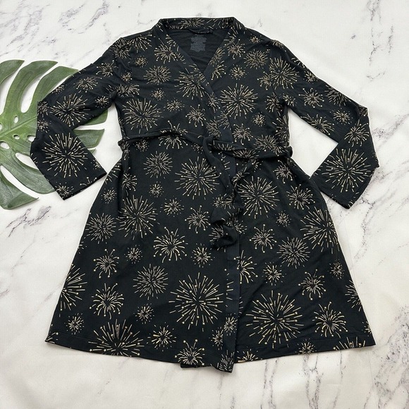 Me Undies Womens Robe Size XS/S Black Gold Fireworks Star Print Short Soft